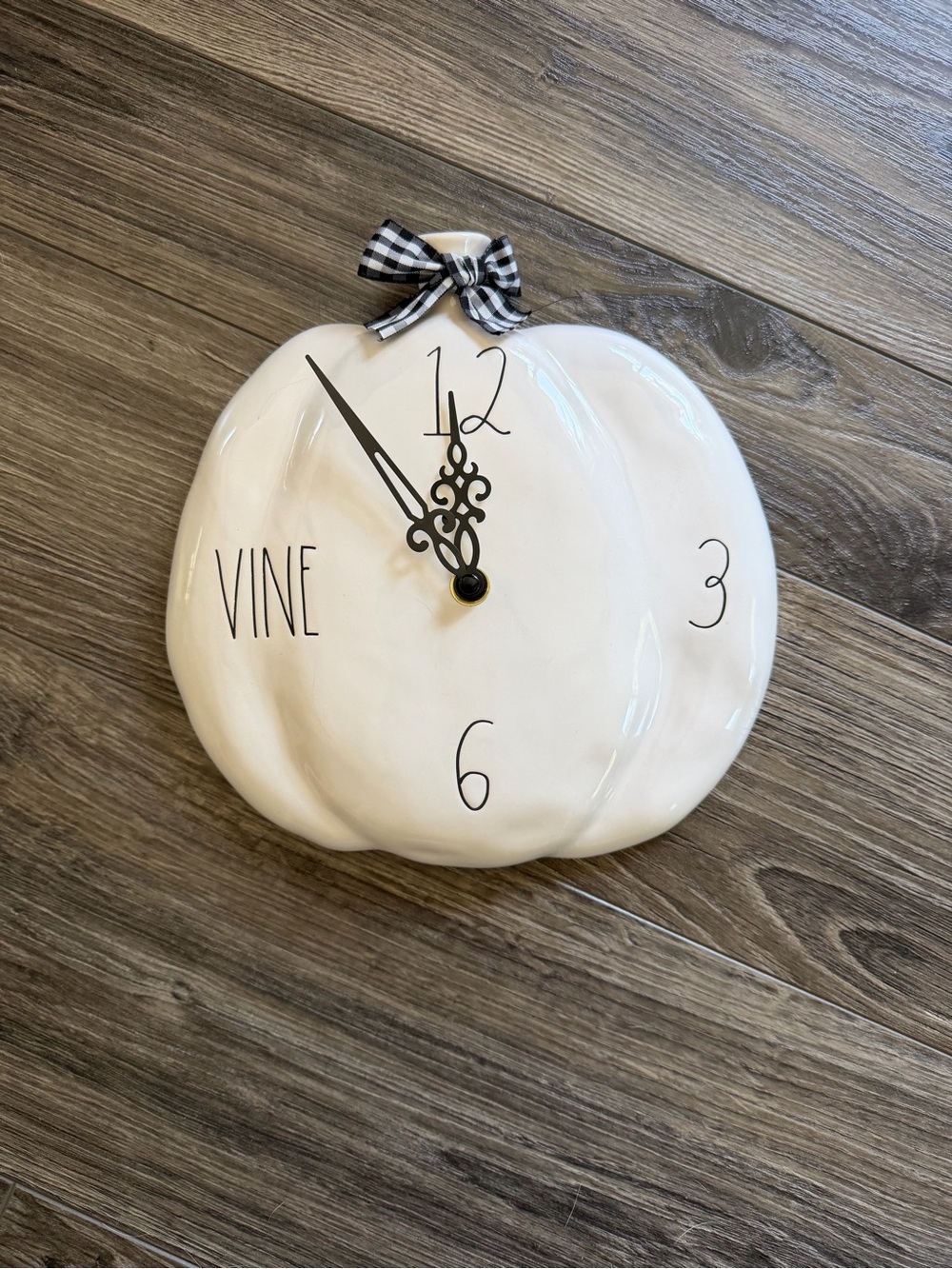 Rae Dunn White Ceramic Pumpkin Clock with Black Hands